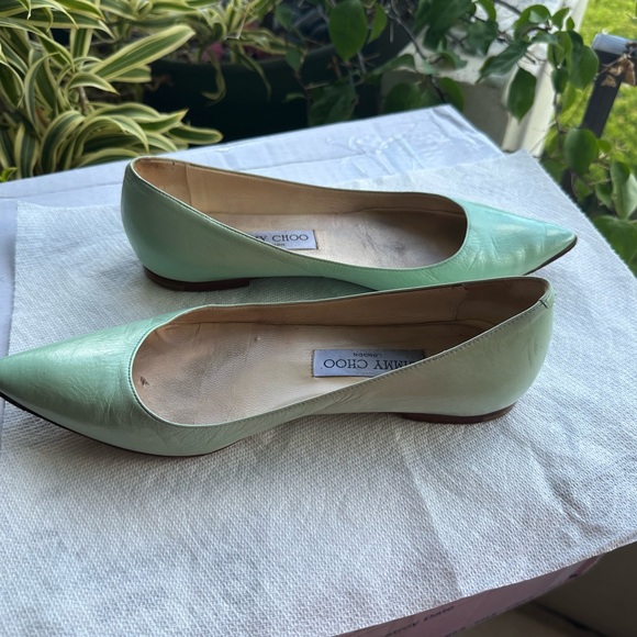 * Jimmy Choo Aline Pointed Easter Egg Green Flats, Size 37 1/2. Excellent! - Picture 9 of 9